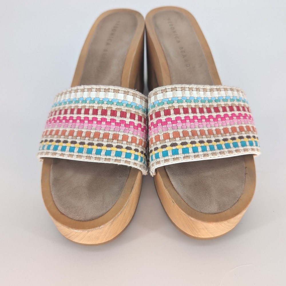Veronica Beard Hannalee Woven Clog Mule Women 9.5M Snow Multi Rainbow Wood Heel - Picture 4 of 13